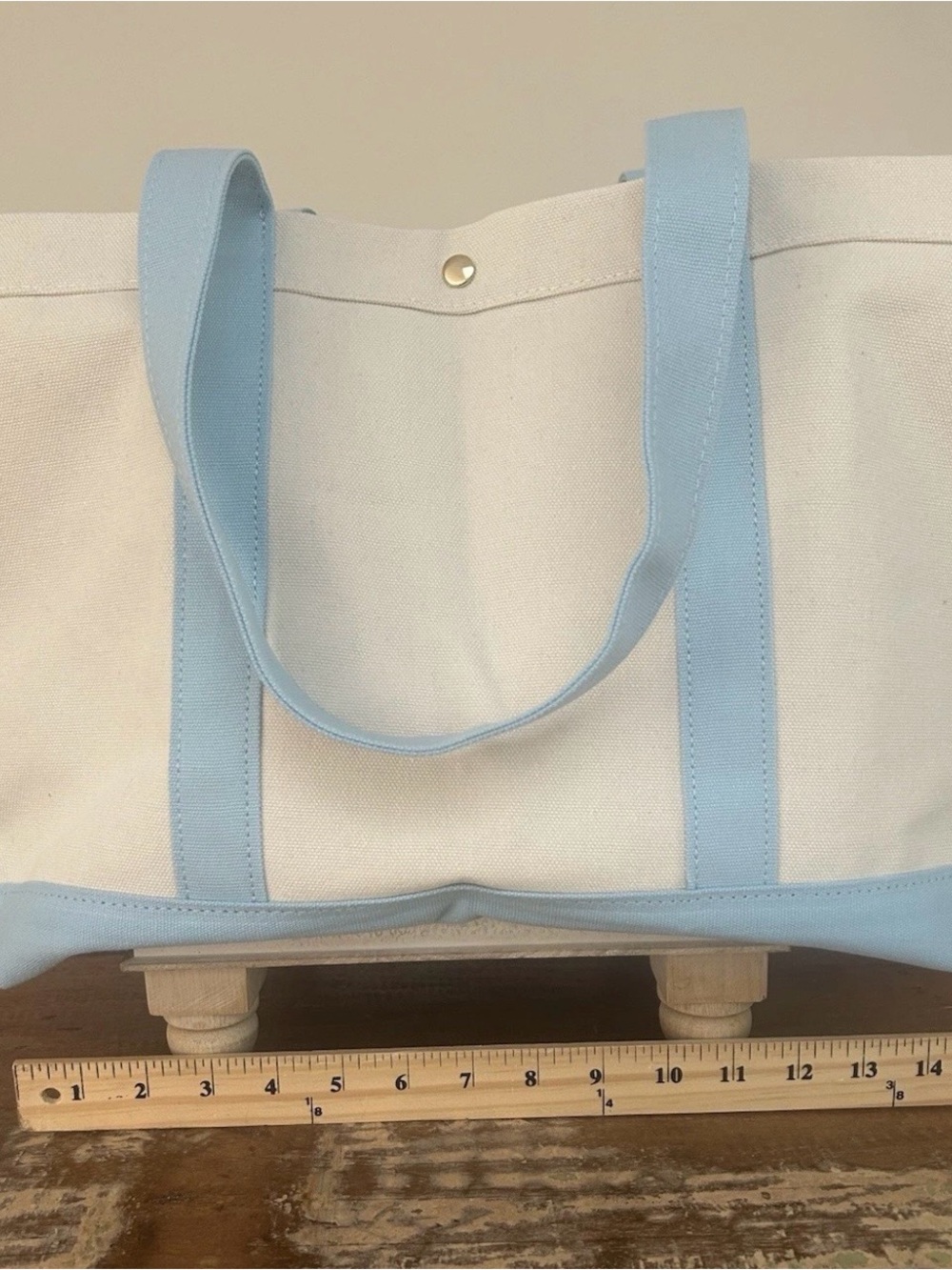 Bauble Bar Away We Go Cream Canvas Tote with Light Blue Trim and Palm Charm - Picture 5 of 8